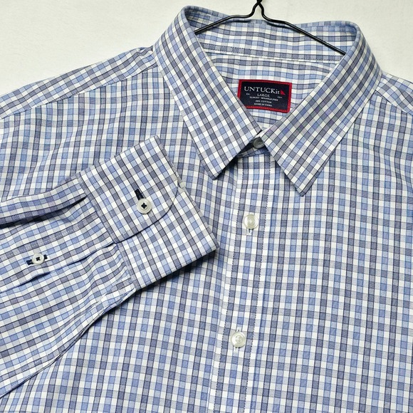 UNTUCKit Other - UNTUCKit Button Down Men's Shirt Large Blue White Slim Fit Wrinkle Free Check